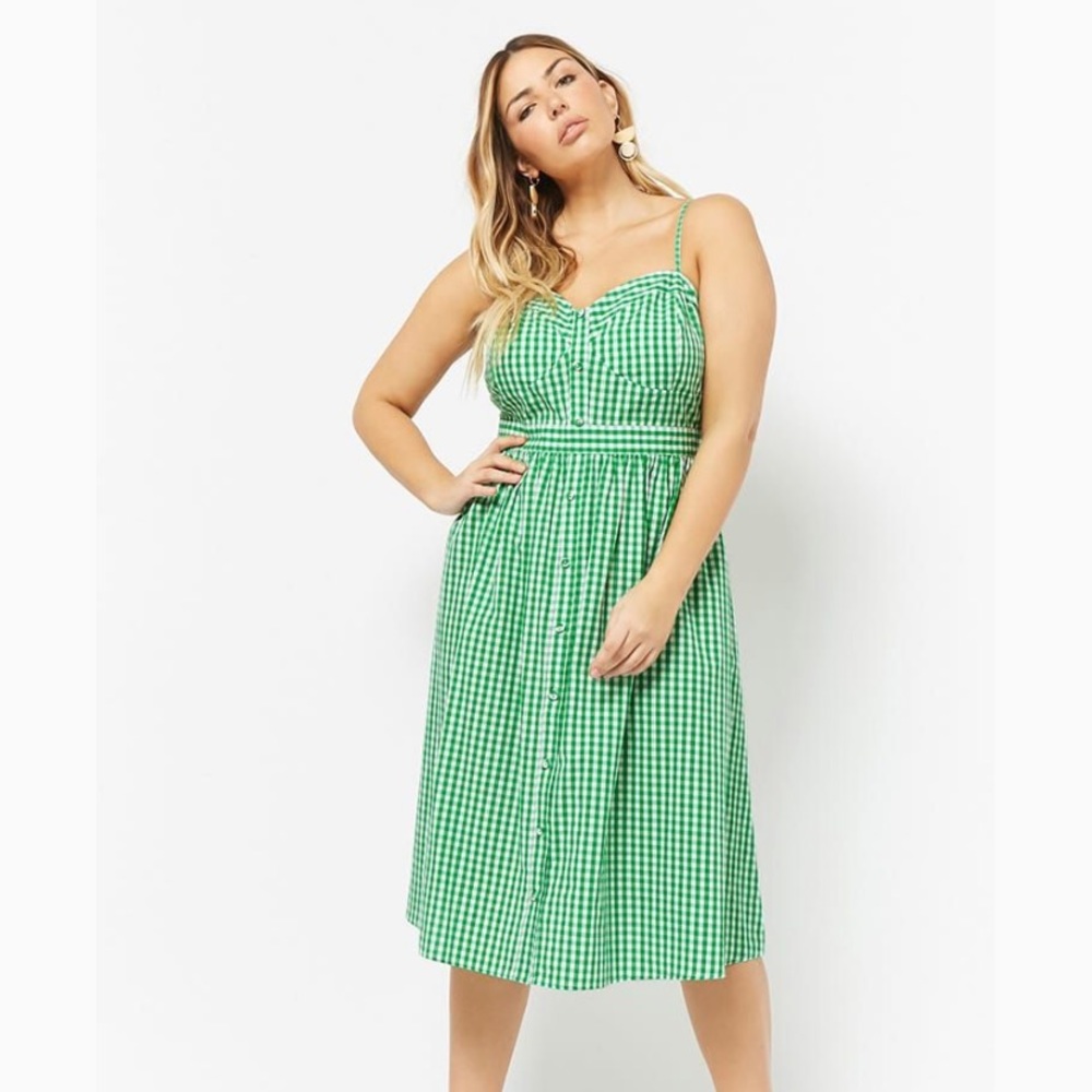 Forever 21 PLUS Size Green Gingham midi dress 1X